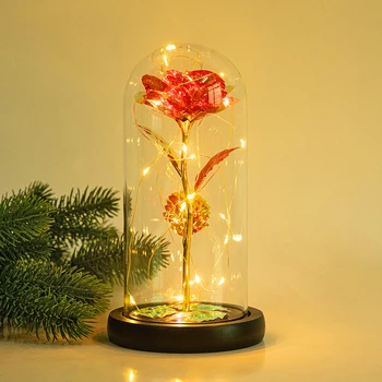LED Dirbtinis Amžinąjį Aukso Folija Rose Stiklo danga Dome Lempa su Fairy String Žibintai, už Gimtadienio, Vestuvių, Valentino Dovanos