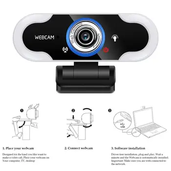 LED Kameros 1080P Full HD Web Kamera, integruotas Mikrofonas Pasukti USB Kištukas, Web Cam PC Kompiuterių 
