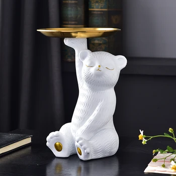 Mažai Baltųjų Meškėnas Skulptūra Apdailos Modernus Gyvūnų Figūrėlės Vaisių Dėklas Kambarį Darbalaukio Saugojimo Laikiklis Dervos Amatų