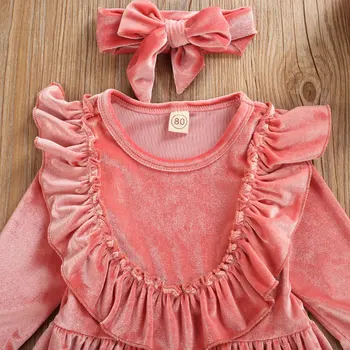 Mergina Dress Bamblys Baby Girl Aksomo Suknelė ilgomis Rankovėmis Pynimas Princesė Šalies Tutu Sukneles Šalis Suknelė, Dydis 1-4Y