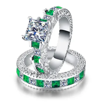 Mielas Moterų Ponios Žalia Mėlyna Cirkonis Žiedas Mados Aukso Spalvos Vestuvinis Žiedas Prabanga Žada Sužadėtuvių Žiedai Moterims
