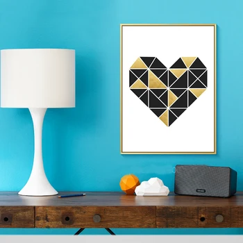 Minimalistinio Geometrijos Tapybos Drobės Aukso Juoda Širdies Sienos Meno Nuotrauką Kambarį Namo Sienos Decorprints ir Plakatai