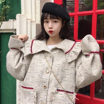 MOTERIŠKI Drabužiai Japonijos Minkštas Mergina Kolegija Stiliaus Lėlės Apykaklės Atsitiktinis Laisvas Megztinis Švarkas Rudens Žiemos Saldus Mielas Mergaičių Paltai