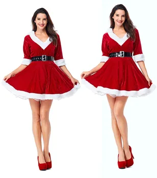Moterų Kalėdas Praleisti Santa Claus Cosplay Kostiumų Naujųjų Metų Kostiumas ilgomis Rankovėmis Raudona Aksomo Kalėdų Dress Moterų Plius Dydis XL