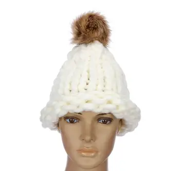 Moterų Mados Žiemos Pompom Vilnos Skrybėlę Rupi Linijų, Lauko Šiltos Kepurės Megztos Beanie Skrybėlių Spalvotų Neprivaloma