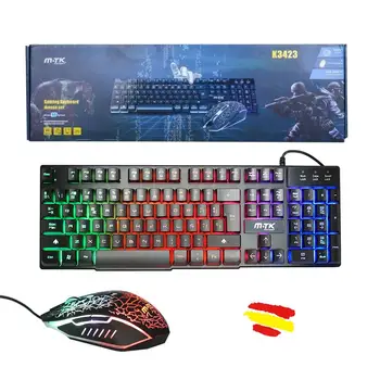 MTK Pack klaviatūros ir Raton Žaidimų apšvietimu LED mechaninė QWERTY ispanų  Kabelis USB Šviesos diodų (LED, ergonomiškas spalvų dovana