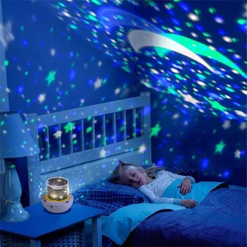 Naktį Šviesos Projektorius Star Mėnulis Danguje Sukasi baterijomis, Naktiniai staleliai, Lempa, Vaikams, Vaikai, Kūdikis, Miegamojo, vaikų Darželio 5 Rinkiniai Filmas