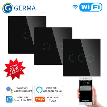 NAUJA Patobulinta WiFi Smart RF433 Jutiklinį Jungiklį Skaičius 2/3 Būdas Smart Gyvenimas/Tuya App Kontrolės,Alexa, Google Namų Balso Kontrolės 1/2/3 Gauja Juoda