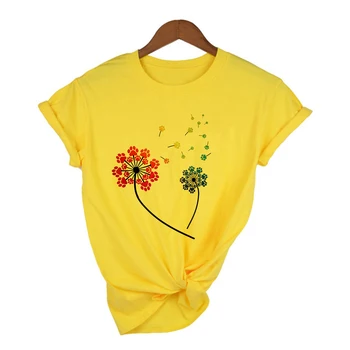 Nauja Vasaros Moterų Mados T Shirts Šuns Leteną Kiaulpienių Spausdinti Grafinis Tee Atsitiktinis Palaidų Tee Basic Tee Šunų Mylėtojas Tee