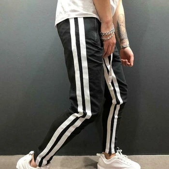 Naujas Vyrų Streetwear Pusėje Dryžuotas Ilgas Sweatpants Sporto Salė Slim Fitneso Sporto Haremo Kelnės Hip-Hop Track Pants Vyriškos Plius Dydžio Kelnes