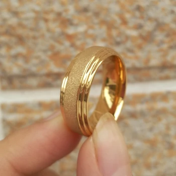 Newshe Geltonos Aukso Spalvos Volframo Karbido vyriški Vestuviniai Žiedai 8mm Matinio stiklo Juosta Kopėčių Krašto bižuterijos TRX073