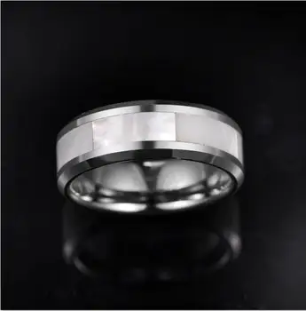 NUNCAD 8mm Pločio Volframo Karbido Žiedas vyriški Vestuvių Žiedas Plieno Spalvos Apdaila Baltas perlamutras Volframo Plieno Žiedas T232R