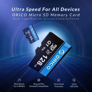 ORICO Mini Atminties Micro TF/SD Kortelę 256 GB 128GB 64GB 32GB MicroSD Max 80M/s Class10 mini TF kortelė su SD Kortelės Adapteriu