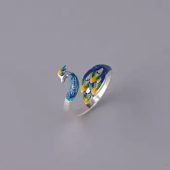 Originalus lašas klijų emalio spalvinga Tailando Sidabro Povas atidaryti žiedas Kinijos retro stiliaus mažumų dizaino moterų prekės papuošalai