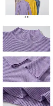Pavasario/Rudens Plonas Kintted Megztiniai Moterų Mados Korėjos Stiliaus Pusė-Golfo Full Puloveriai Seksualus Slim Bazės Trikotažas