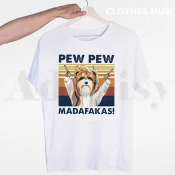 Pew Pew Madafakas Marškinėliai Naujovė Funny Cat Derliaus Įgulos Kaklo Vasaros vyriški Marškinėliai O-kaklo Atsitiktinis marškinėliai Vyras Tees Viršūnės