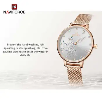 Prabangos Prekės NAVIFORCE Rose Gold Moterų Laikrodžiai Mados Kūrybos Kvarco Ponios Laikrodis atsparus Vandeniui Laikrodis merginos Relogio Feminino
