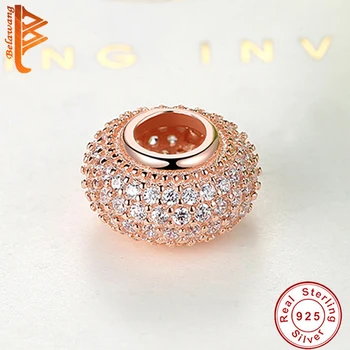 Prabangus Romantiškas Rose Gold Charms Beads Nutiesti Visiškai Kristalų Turas Pakabukai tinka Pandora Apyrankes 