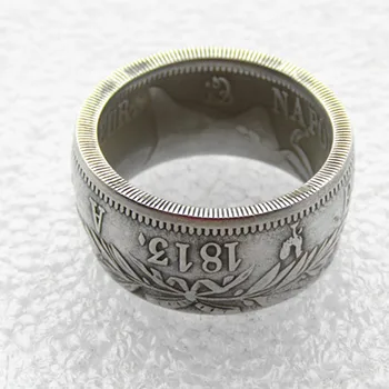 Rankų darbo Žiedas iš Prancūzijos 5Francs 1813A Sidabro Padengtą Kopijuoti Monetos Dydžio 8-16