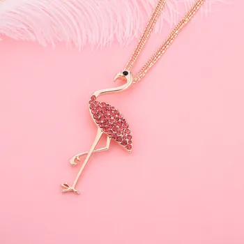 Red Crystal Flamingo Pakabukas Karoliai Moterų Ilgas Džemperis Grandinės Karoliai MLOŽ Pareiškimą Papuošalai Šalis Motinos Dovaną 2021