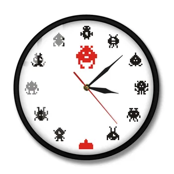 Retro Žaidimo Kosmoso Ateivių Invaziją Vaikas Kambario Sienos Laikrodį, Pixel Art Okupantas Monstras Arcade Žaidimai, Modernus Sieninis Laikrodis Žaidimų Kambaryje Sienos Menas