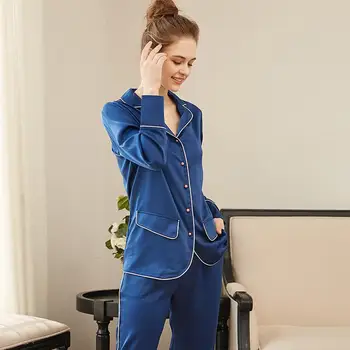 Rinkiniai Moterims Sleepwear Kostiumas Seksualus mados homewear Šilko Pižama ilgomis rankovėmis Moterims, Moteriška Sleepwear Namų Miego Lounge Stiliaus