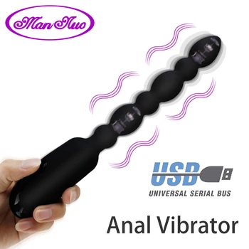 Silikono Analinis Granulės Plug Vibratorius USB Įkrovimo Vyrų Prostatos Massager Analinis Vibratorius Dildo Sekso žaisliukai Vyrams Suaugusiųjų Žaislai Privatumo