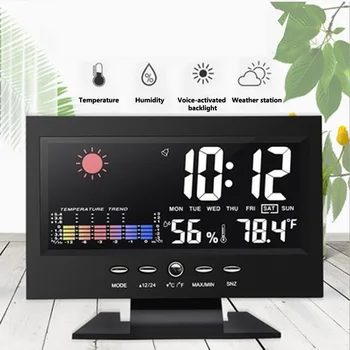 Skaitmeninis LED Temperatūros, Drėgmės Stebėti Žadintuvas Daugiafunkcį Orų Prognozė LED Stalo Laikrodis Atidėjimo Funkcija Stalas Žiūrėti