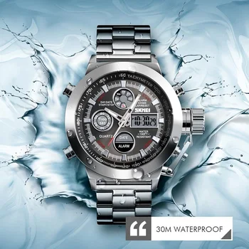 SKMEI Mens Sporto Laikrodžiai, Šviesos Vandeniui Skaitmeninės Kvarco Žiūrėti Vyrų Mados Nerūdijančio Plieno Karinės LED Laikrodį Vyrų Laikrodis