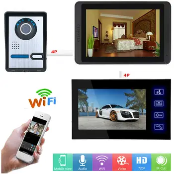 SmartYIBA WIFI Vaizdo Durų Telefoną Su 7inch Vaizdo Monitorius, 1000TVL Doorbell Domofonas Rinkinys Laidinio/Belaidžio ir SPINDULIŲ Naktinio Matymo Doorphone