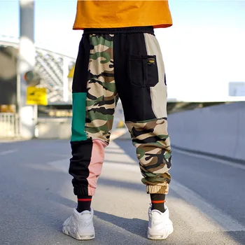 Spalvos Bloką Kratinys Kamufliažas Mados Jogger Sweatpants Vyrų 2018 Hip-Hop Asmens Streetwear Elastinga Krovinių Stiliaus Kelnės Pieštukas