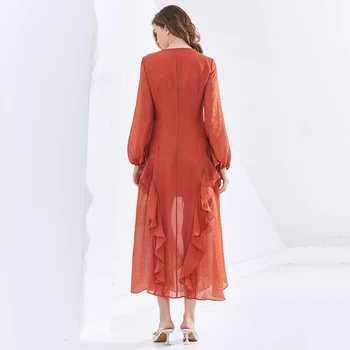 TWOTWINSTYLE Elegantiška Suknelė Moterims V Kaklo Žibintų Rankovėmis Aukštos Juosmens Kratinys Raukiniai Dizaineris Vidurio Suknelės Moterų 2020 M. Drabužius