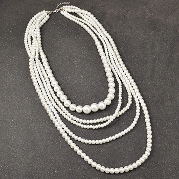 UDDEIN Nuotakos vestuvių papuošalai kelių sluoksnis imituojamas perlų vėrinį moterims, rankų darbo senovinių pareiškimą, ilgi karoliai & pakabukas