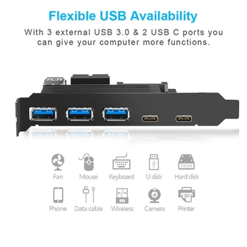 USB 3.0 C Tipo PCI-E Išplėtimo Plokštę 5 Uostuose Adapteris, Išorinis Valdiklis Express 19 Pin Kabelis SATA Maitinimo Jungties Laidas
