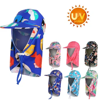 Vaikų Plaukimo Kepuraitė Vasaros UPF 50+ UV Apsauga Paplūdimio variklio Dangtis, Saulės, Skrybėlę, Kaklo, Ausų Viršelio Atvartu Bžūp Reguliuojamas Vaikai Dangtelis nuo Saulės