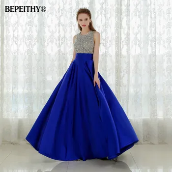 Vestido Longo Royal Blue Ilgą Vakarinę Suknelę 2020 Kristalų Viršuje Derliaus Prom Dresses Chalatas De Soiree Greitas Pristatymas Su Kišenėje