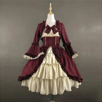 Viduramžių gotikos rūmuose, saldus lolita dress senovinių nėrinių bowknot aikštėje apykaklės blyksnius rankovėmis aukštos juosmens viktorijos suknelė kawaii girl