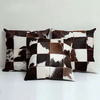 Vienoje pusėje originali karvės odos, odos kailinius pagalvė pagalvėlės , juodos ir baltos spalvos rankų darbo nekilnojamojo karvės odos pagalvėlės, baldų apmušalai