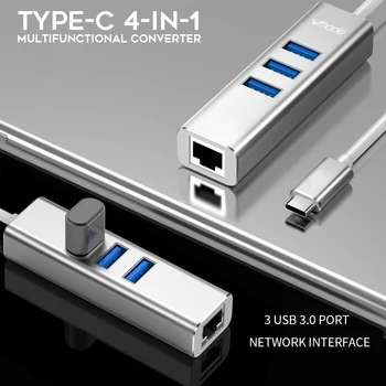 Vmade 4 in 1, USB, C Hub USB 3.0 RJ45 Ethernet Adapter USB Skirstytuvo 