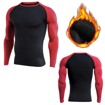 Vyrai vilnos sporto marškinėliai Suspaudimo Fitneso džemperis cross-fit Jersey veikia Viršūnes keep-warm Rashgard sporto marškinėlius žiemai