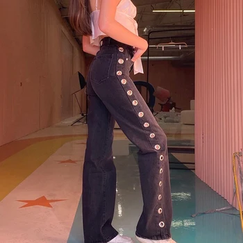 Weekeep Derliaus y2k Estetinės Pusės Skylė Džinsai Moterims Aukšto Juosmens korėjos Slim Straight Kelnių Džinsinio audinio Kelnės Mados Streetwear Džinsai