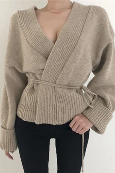 WHCW CGDSR elegantiškas atsitiktinis single-breasted 2020 storas megztas cardigan megztiniai korėjos stiliaus moteris žiemą, rudenį megztinis moterims