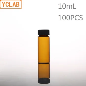 YCLAB 100VNT 10 ml Stiklo Mėginio Buteliukas Rudos, Gintaro spalvos Užsukamu Plastiko Dangteliu ir PE Trinkelėmis, Laboratorinė Chemija, Įranga