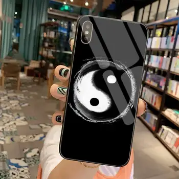 YJZFDYRM Aštuonių Diagramų Taiji, Yin Yang Shell Telefono dėklas Grūdintas Stiklas iPhone 11 Pro XR XS MAX 8 X 7 6S 6 Plus SE 2020 atveju