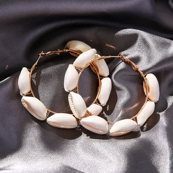 Čekijos Moterų Auskarai shell žiedinių Ronud Vertus likvidavimo Didelį ratą ausies žiedas Lūpų balta Mados vasaros paplūdimio
