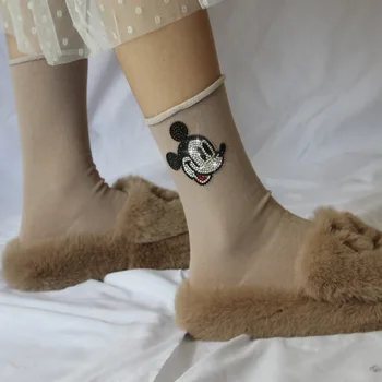 1 Pora Mados Mickey moterų kojinės Kūrybiškumą BLING kalnų krištolas kojinės mielas kojinės animacinių filmų juokingas kojines harajuku baltos kojinės ilgai