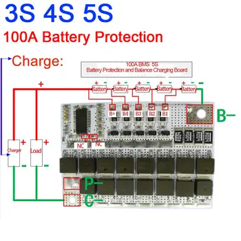 100A BMS W/ Balansas 3S 4S 5S Li-ion LiPo Polimero Baterijos Apsaugos Valdybos PCB Įkrovimo Valdyba 11.1 v, 14.8 v 18.5 v, 3,7 V
