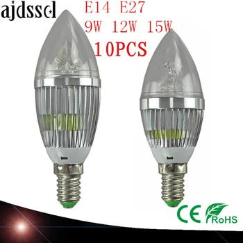 10X LED Šviestuvai žvakių šviesos Lemputės E14 E27 9W 12W 15W Šiltas/Gamta/ šaltai Balta Lemputė Lempos šviesos srautą galima reguliuoti 110V220V Led lemputė lampCE ROHS