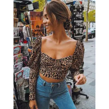 2019 Mados Moterų Marškinėliai SEKSUALI leopardas spausdinti U Kaklo Marškinėliai Topai Šalis