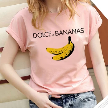 2020 Juokingi Marškinėliai Dolce&bananų Spausdinti Moterų trumpomis Rankovėmis Harajuku Atsitiktinis Marškinėliai Mados Estetika, Stilius Mielas Grafinis Tee
